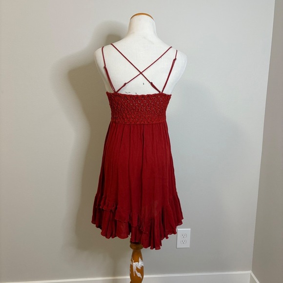 Free People One Adella Slip Dark Cherry Red Lace Mini Dress Party Sexy Small S/P - Picture 4 of 9